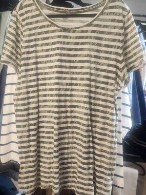 A.N.A Olive Green and Cream  Striped Short-Sleeve Tee